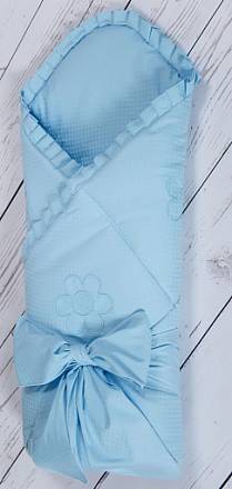 Конверт - одеяло на выписку из серии Ромашки, сезон весна, цвет голубой 
